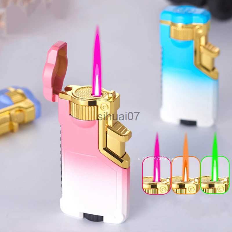 Lighters Dropshipping VIP Link Creative Three-color Metal Gradient Inflatable Flame Switching Cool Windproof Torch Lighter 240325 W260202
