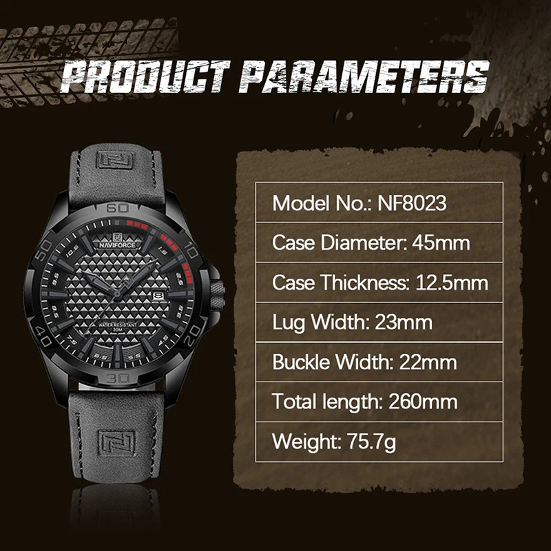 NAVIFORCE Wild Fashionable Mens Sports Water Resistant Wrist Watches Man Casual Leather Quartz Calendar Clock Relogio Masculino 240311