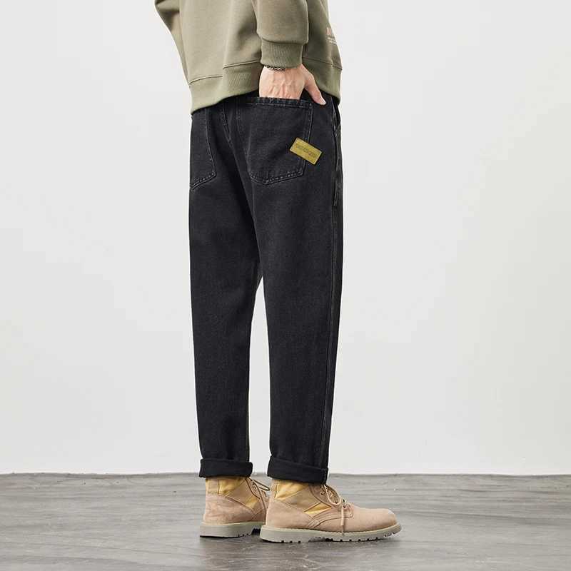 Men's Jeans KSTUN Mens Black Jeans Pocket Pants Loose fit for harem pants Street clothing Fashion pocket patch Work Large mens backpackL2403