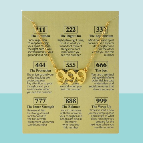 Pendant Necklaces Angel Number Necklace 111 222 333 444 555 666 777 888 999 Gold Plated Stainless Steel Numerology Jewelry N2UE