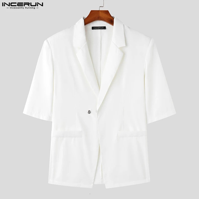 INCERUN Tops Korean Style Mens Silhouette Shoulder Pads Solid Blazer Casual Party Male All-match Short Sleeved Suit S-5XL 240318