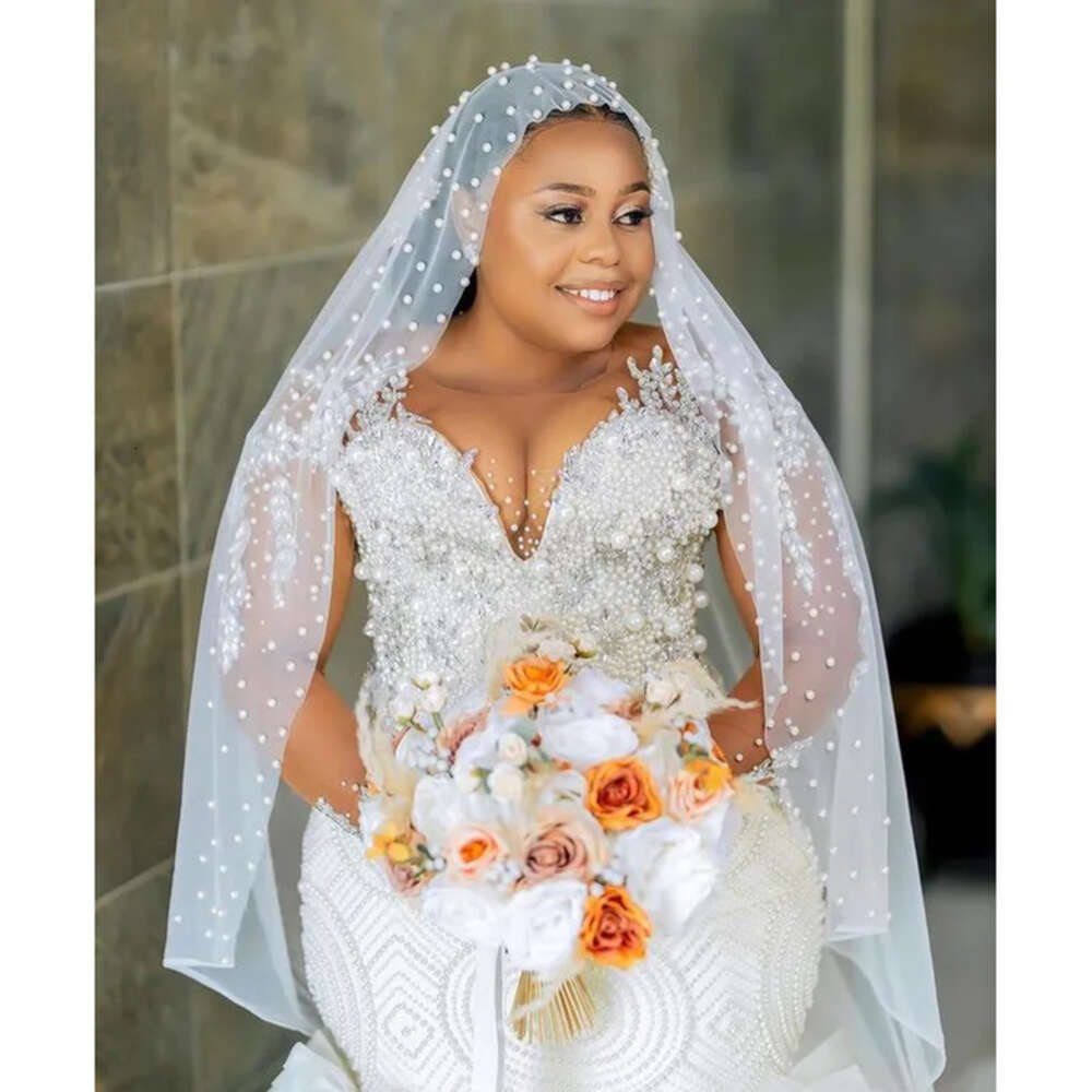 Aso Oct Ebi Arabic Plus Size Ivory Mermaid Wedding Beaded Sequined Lace Bridal Gowns Dress ZJ 6660306