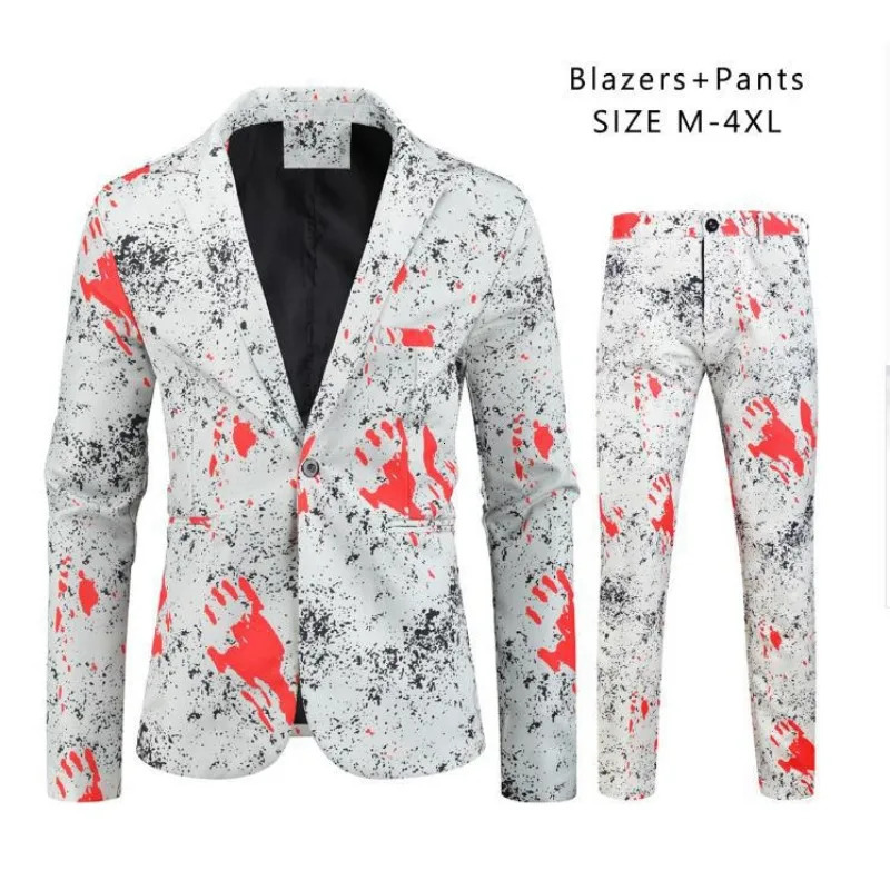 2pcs Playing Cards Poker Print Suits for Men Blazer Jacket Korean Fashion Party Prom Costume Sets Pants Mens Blazer Verde Hombre 240318