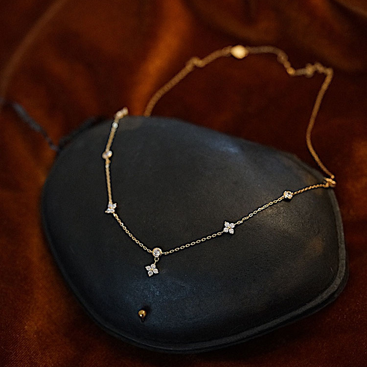 S925 Sterling Silver Jewelry Zircon Clover Pendant Necklace Fourleaf Gold Plated Chain Necklace Z250910