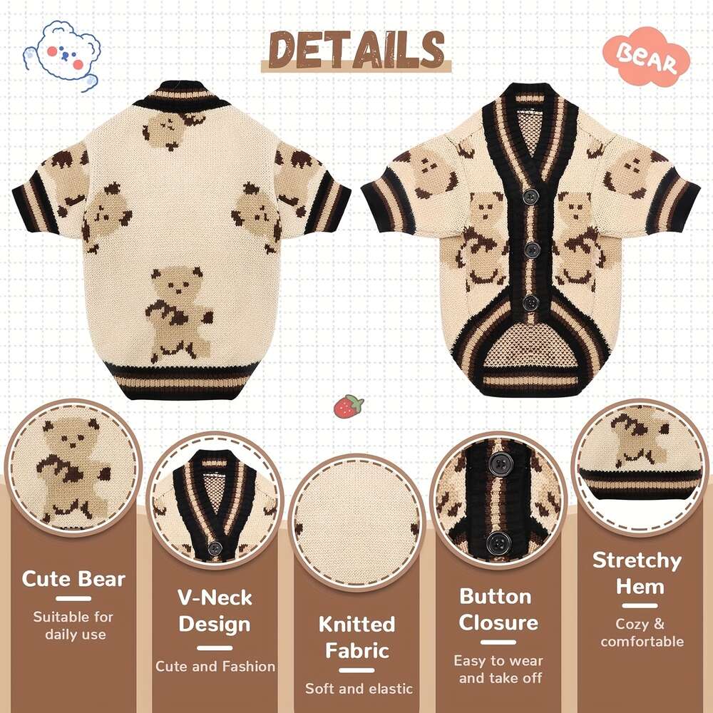 cute bear cartoon dog sweater comfortable knitted acrylic for all sizes easy to button design pet clothing