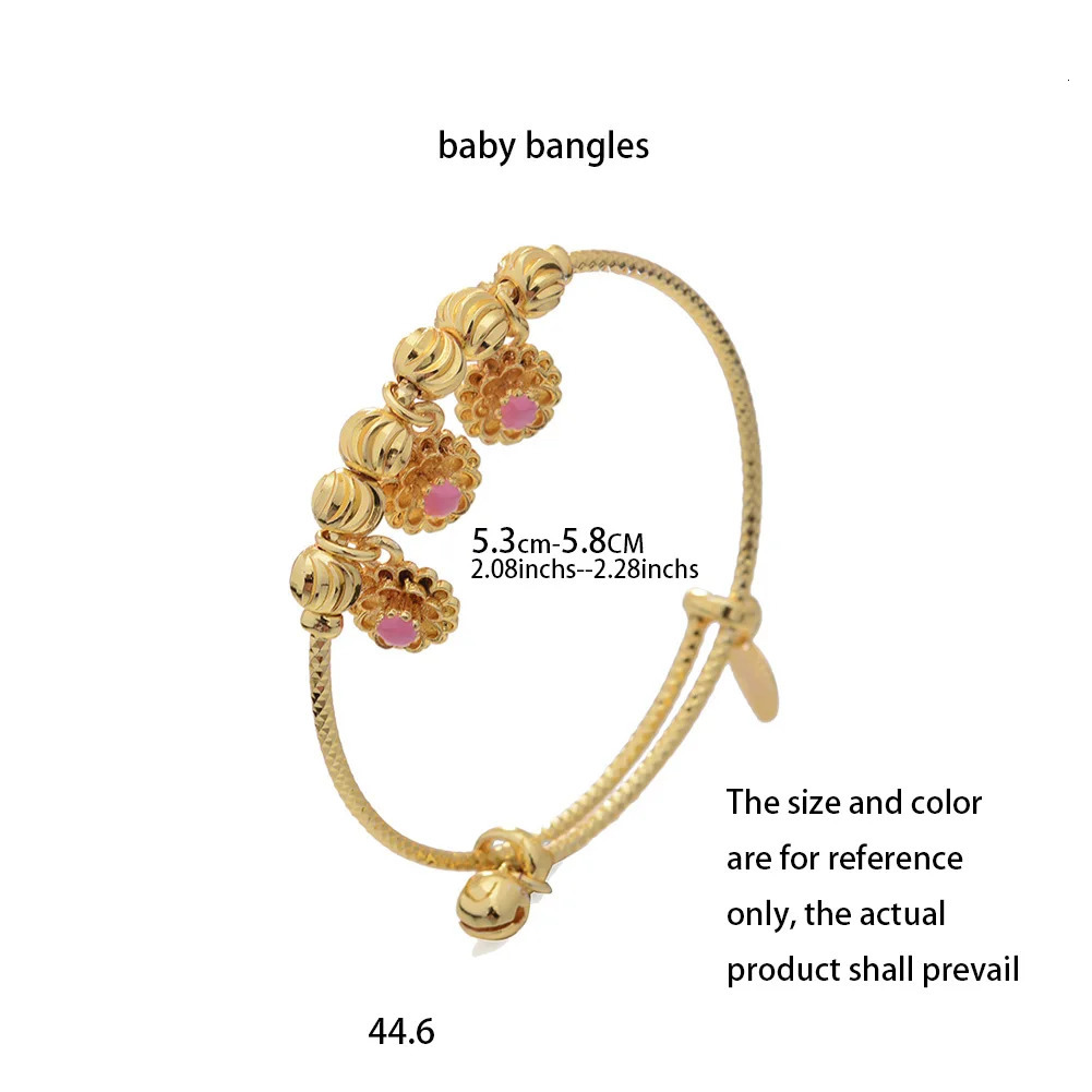 4pcs/Lot Dubai Gold Color Bangles For Baby Chind 3-12Years Girls Flower Wedding Bracelet Bangles Africa Arab Jewelry 240315