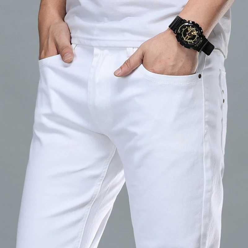Men's Jeans Fashionable street clothing soft white denim mens bag jeans ultra-thin fitting pants classic business work casual simple jeans mensL2
