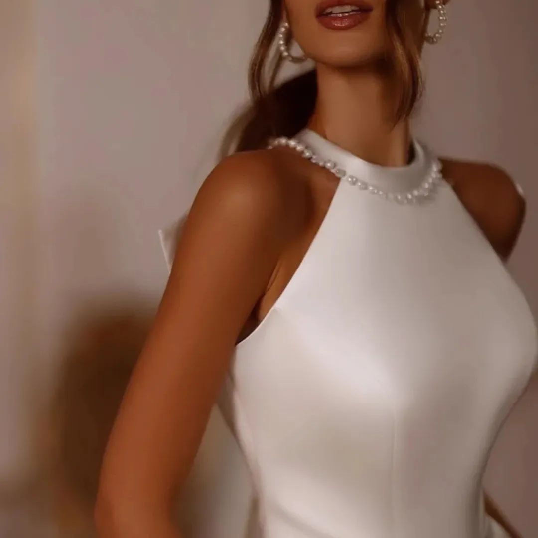 Line Elegant A Dress Halter Bow Satin Wedding Dresses Front Slit Designer Bridal Gowns Country Robe Mariage es