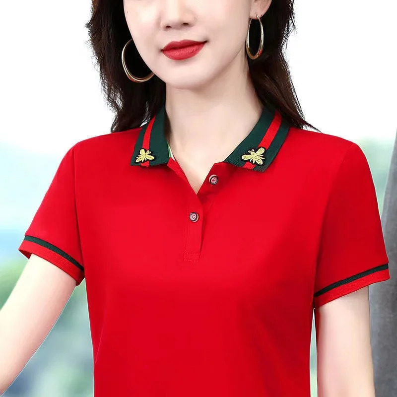 Polo Dress Women Summer Solid Short Sleeve Polo Shirt Slim Sport Polo Embroidered T-shirt Polos Mujer Blusas 240329