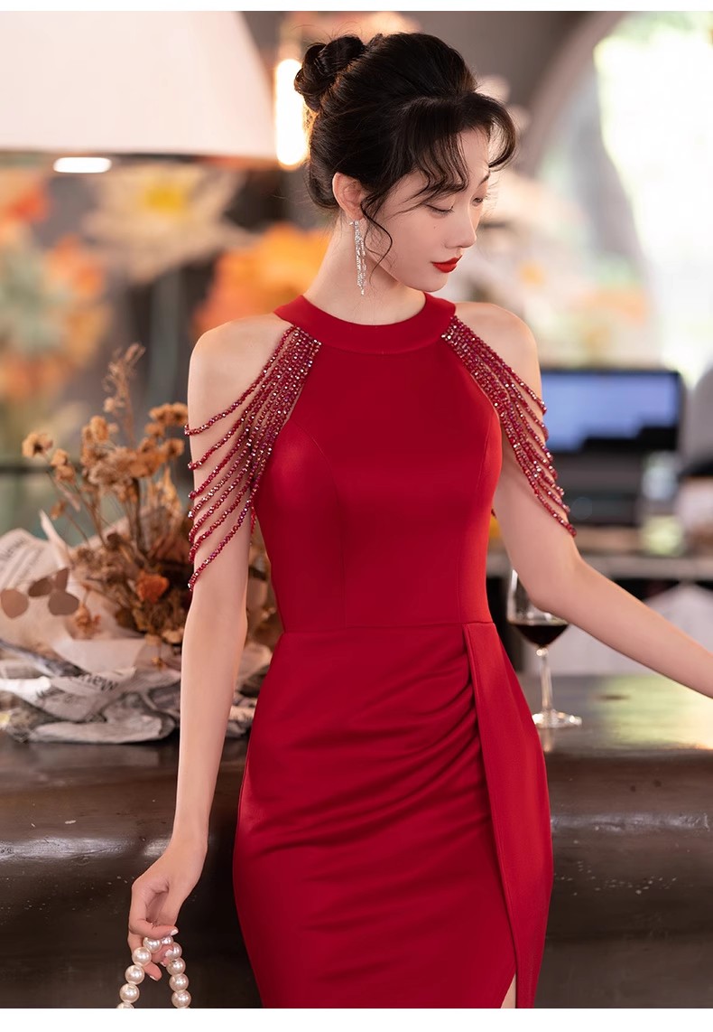 Wine red Women Cocktail Long Maxi Dress off Shoulder Side Split Formal Prom Evening Party Ball Gown