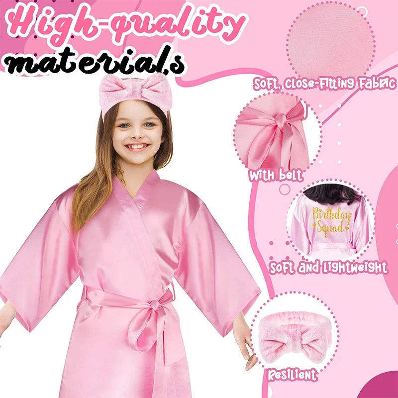 6-18Pcs Spa Party Robes for Girls Kids Birthday Kimono Satin Robe Slumber Party Sleepover Pajamas Party Gowns Pink Party Favors 240323
