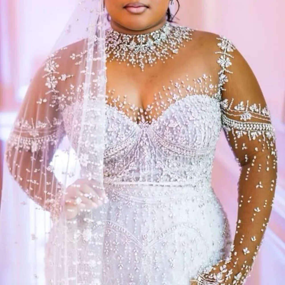 Ebi Arabic Aso Oct Plus Size Ivory Mermaid Wedding Dress Beaded Crystals Lace Bridal Gowns Dresses ZJ Es 6660306