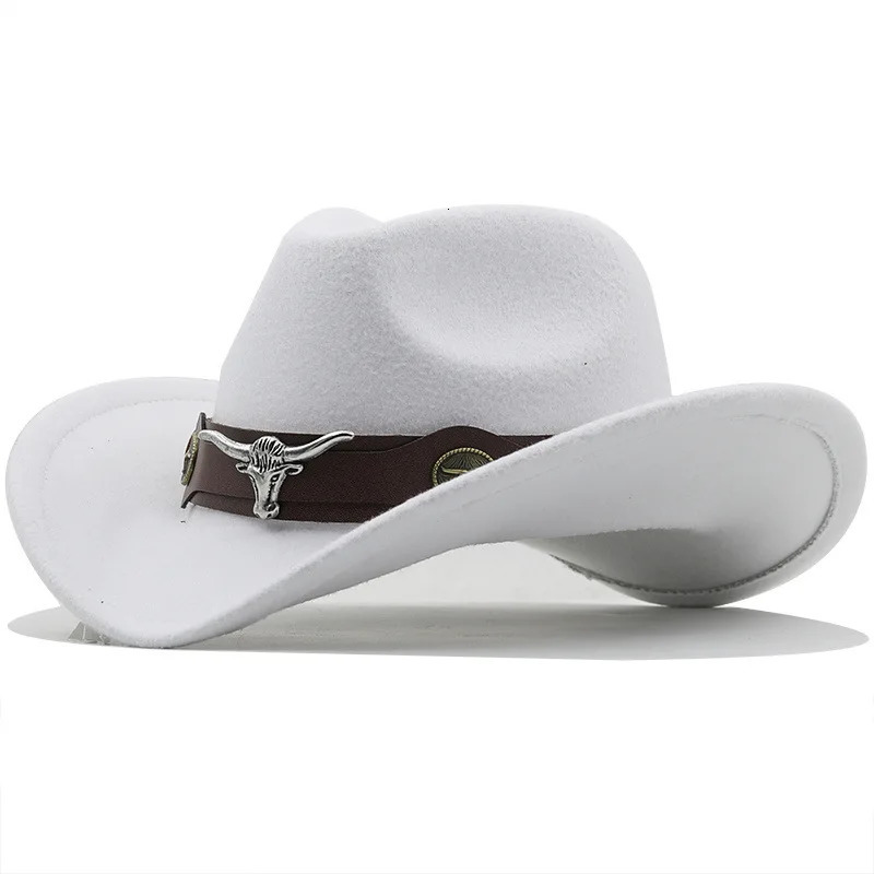 Western Cowboy Hat 3 Sizes Black Woolen Jazz Top Hat Men Ethnic Style Cow Head Ribbon Felt Cap Women Children Riding Fedora Hat 240312