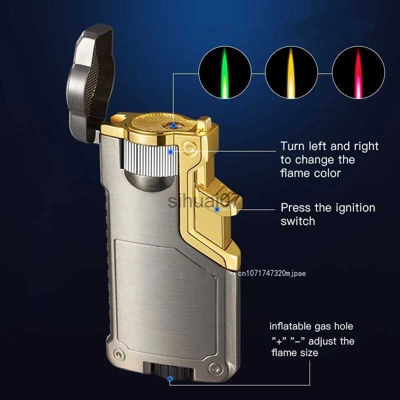 Lighters Dropshipping VIP Link Creative Three-color Metal Gradient Inflatable Flame Switching Cool Windproof Torch Lighter 240325 W260202