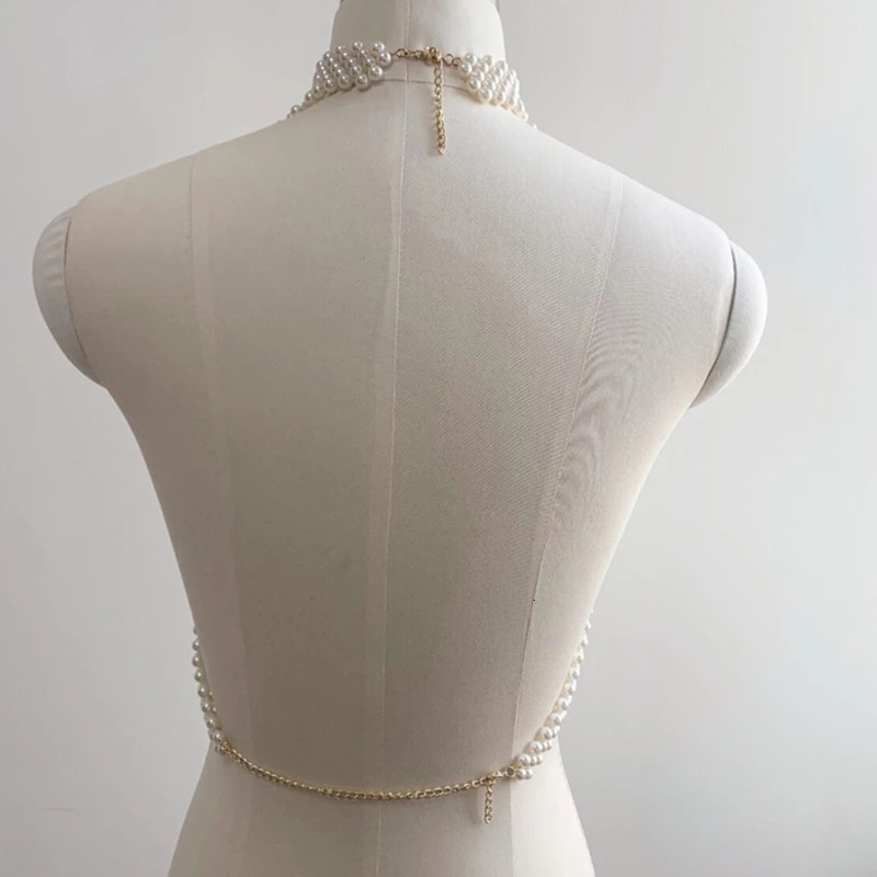 Body Chain Jewelry Pearl Sexy Beaded Collar Shoulder Bikinis Waist Bra Chains For Women Hain Wedding Dress 240309