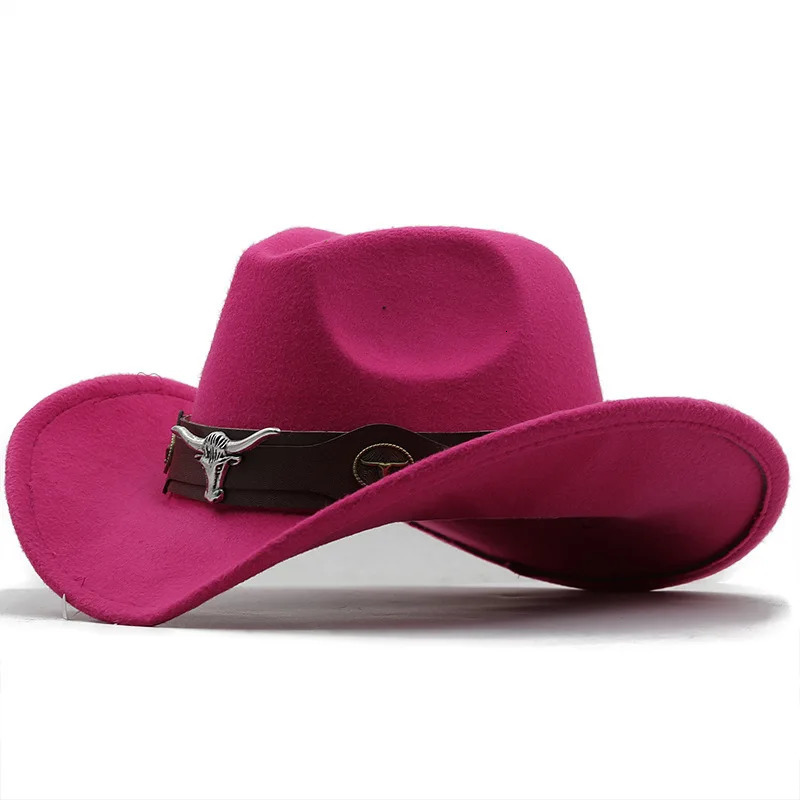 Western Cowboy Hat 3 Sizes Black Woolen Jazz Top Hat Men Ethnic Style Cow Head Ribbon Felt Cap Women Children Riding Fedora Hat 240312