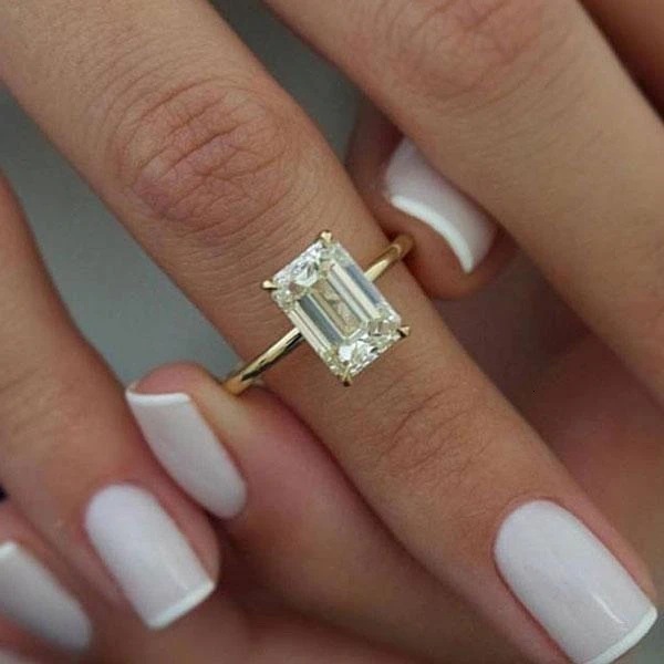 Wedding Rings 925 Sterling Silver Yellow Gold Engagement Emerald Cut Ring Simulated Diamond Wedding Silver Bridal Rings Women Jewelry Lover 231121