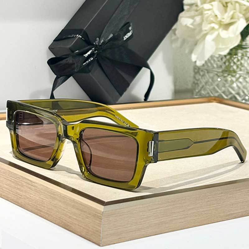 Luxury Designer Geometric Square Sunglasses SL572 Women Rectangular Sunglasses Transparent Khaki Acetate Frame Protective Lenses Women Polarized Light Glasses