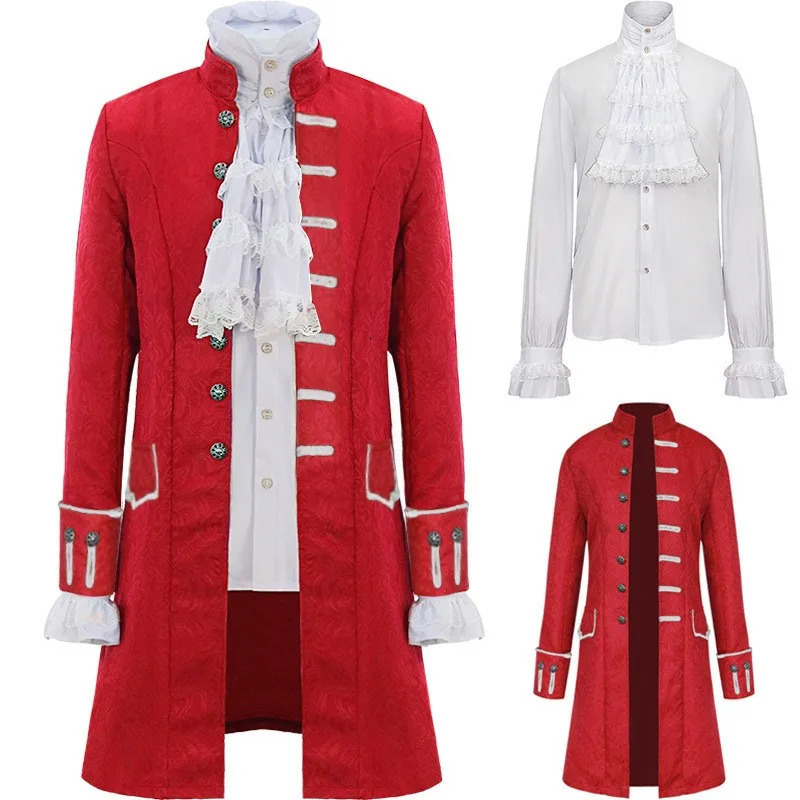Sell Spring Adult Man Victorian Medieval Steampunk Trench Coat Renaissance Jacket Halloween Prince Costume Performance cloth 240408