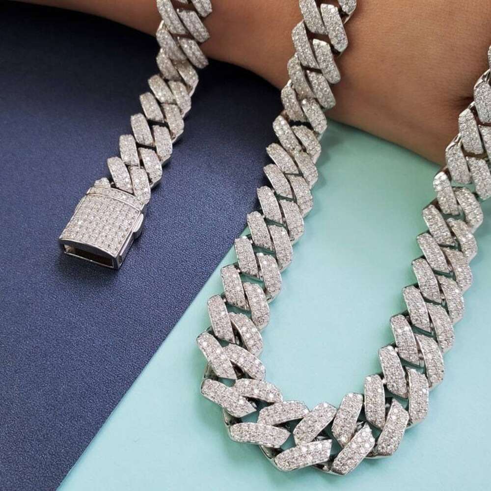 Latest Design Mens Hip Pop Jewelry 12mm 925 Sterling Silver Iced Out Vvs Moissanite Monaco Cuban Link Chain Necklace