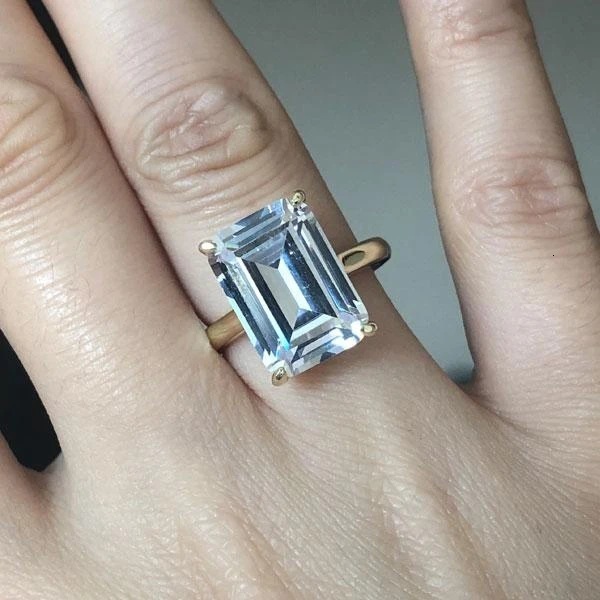 Wedding Rings 925 Sterling Silver Yellow Gold Engagement Emerald Cut Ring Simulated Diamond Wedding Silver Bridal Rings Women Jewelry Lover 231121