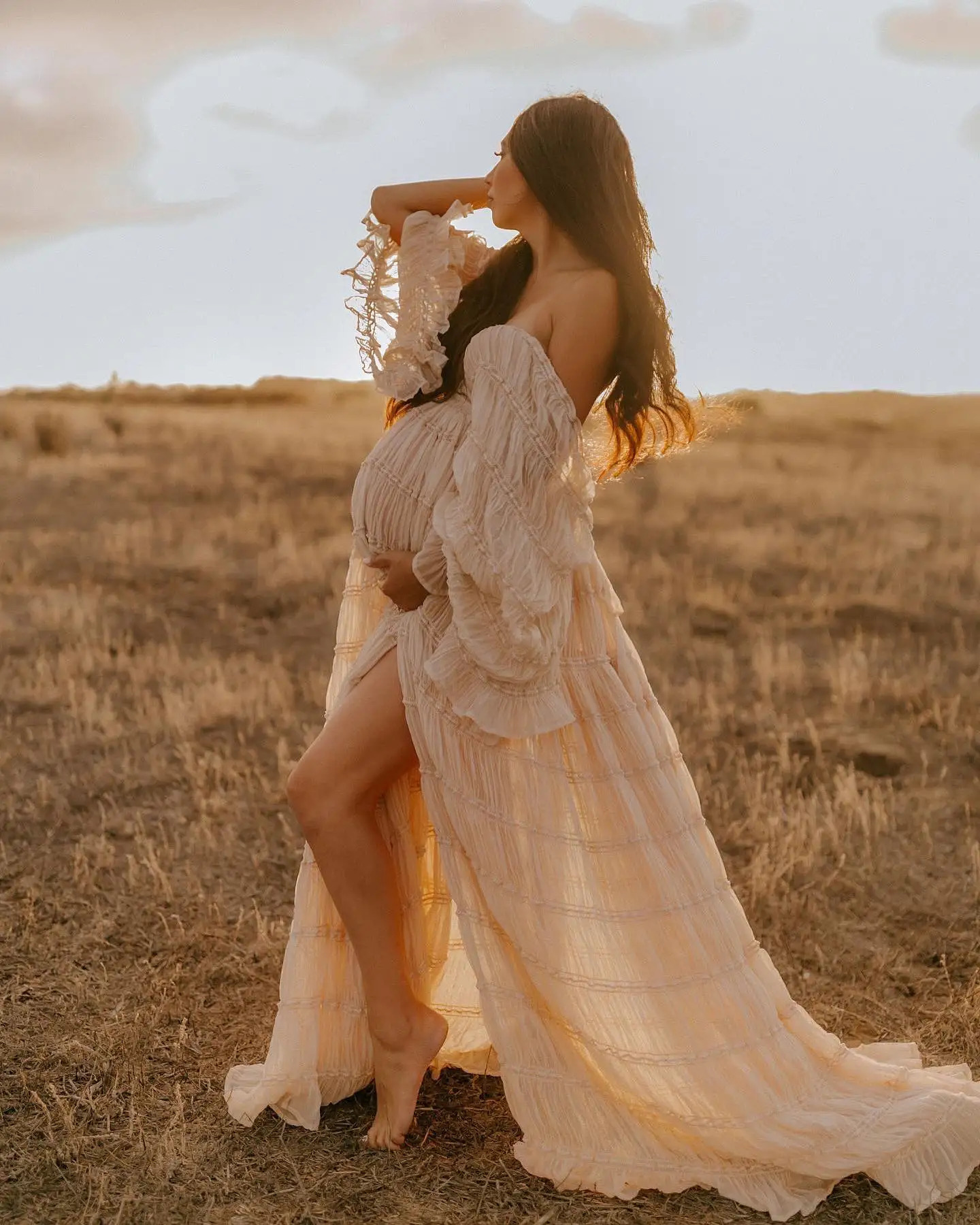 Lace Maternity Pography Props Long Maxi Dresses Baby Shower Pregnancy Po Shoot V Neck Chiffon Ruffle Bridal Gown Wedding 240315