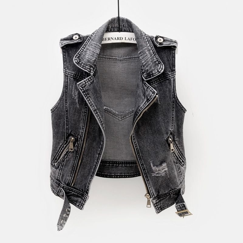 Summer Denim Waistcoat For Women Vest Moto Biker Short Female Vest Korean Vintage Jeans Vests Sleeveless Cardigan Ladies Jacket