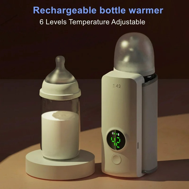 Rechargeable Baby Bottle Warmer 6Levels Temperature Adjustment with Display Breast Sleeve Feeding Accessories 240322