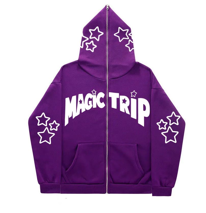 MAGIC TRIP Print Star Y2k Gothic Couple Harajuku Elegant Large Full Zipup Pullover Women Funny Cute Girls Boy Net Chic Hoodie 240312