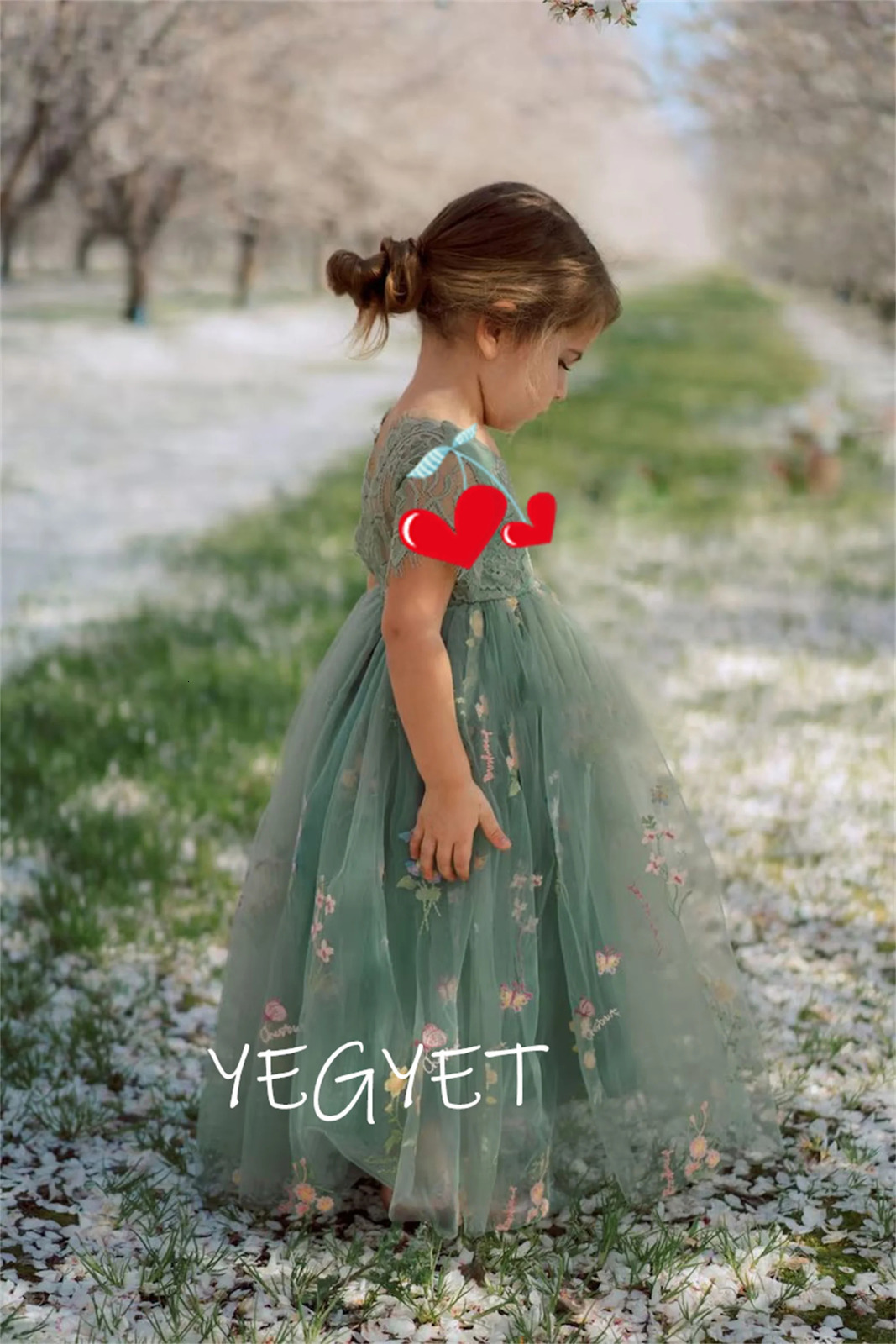 Sage Green Floral Embroidered Tulle Flower Girl Dress With Short Sleeves Girls Party Ball Gown Baby Toddler Birthday 240312