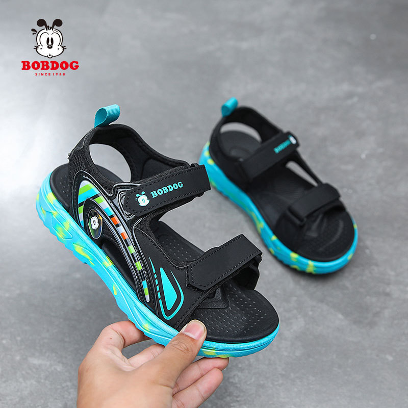 Apakowa Boys Genuine Leather Sandals Kids Open Toe Flat Shoes for Toddler Boys Summer Orthopedic Beach Sandals with Arch Support 210226