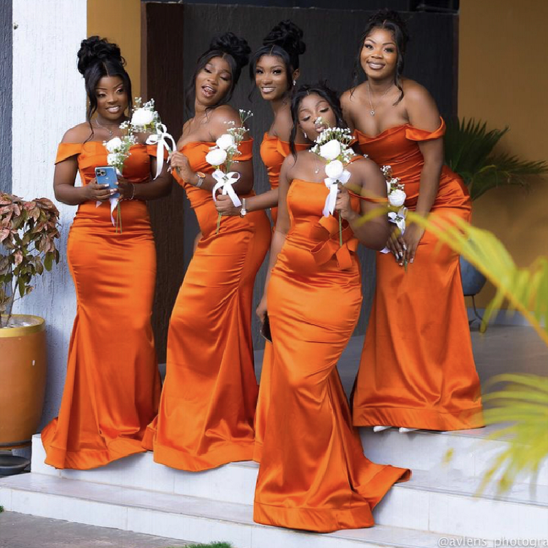 Orange Bridesmaid Dresses Elegant Off Shoulders Or Length Mermaid Maid Of Honor With Lace Up Back Wedding Party Gowns 2024 Newest 6660311
