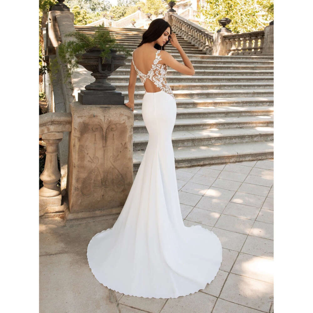 Dresses Mermad Soft Bridal Satin Lace Appliques Wedding Party Gown Vintage Open Back Court Train Princess Dress 0914