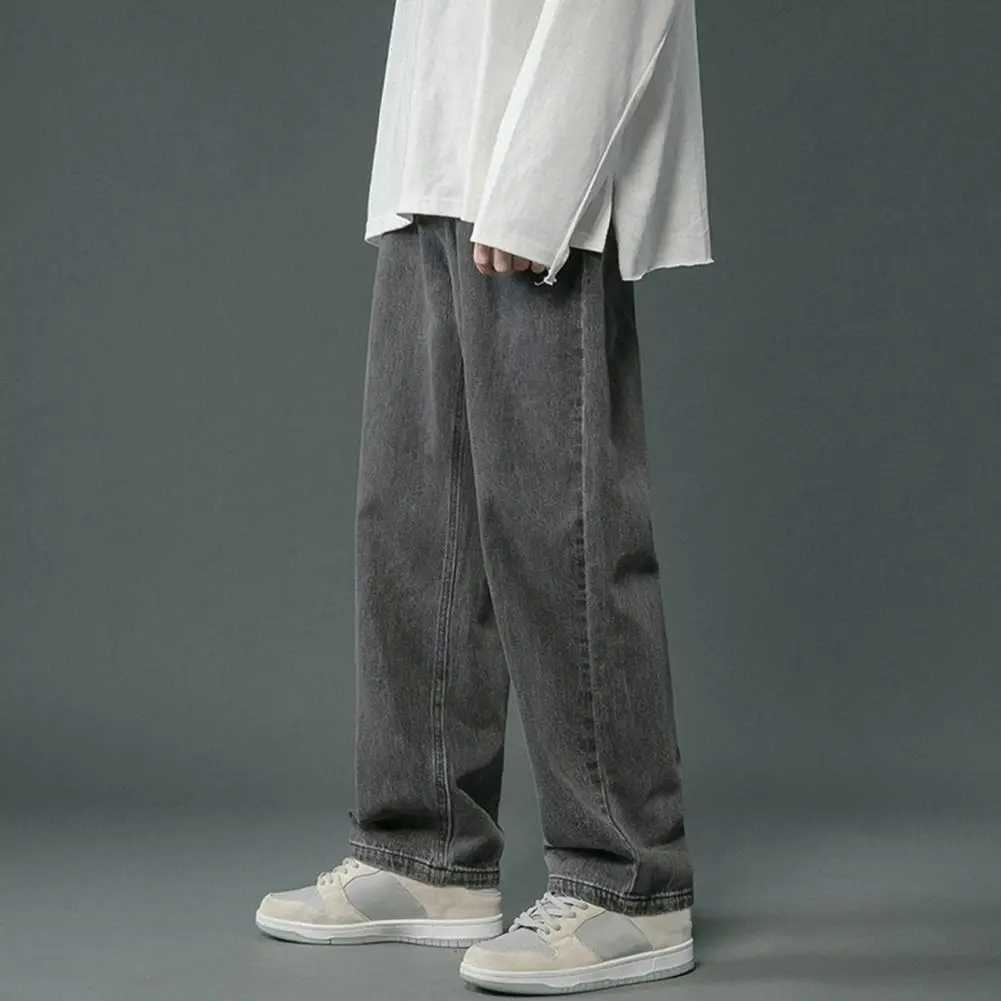Men's Jeans Mens straight leg jeans mens hip-hop style wide leg jeans with pockets casual spring and autumn loose fitting mens jeansL2403