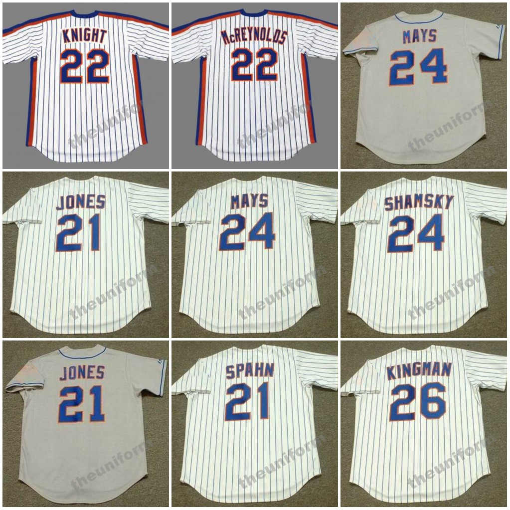 Men's 1973's-1990's New CLEON JONES WARREN SPAHN KEVIN McREYNOLDS RAY KNIGHT ART SHAMSKY WILLIE MAYS DAVE KINGMAN FRANK VIOLA Throwback York Baseball Jersey S-5XL