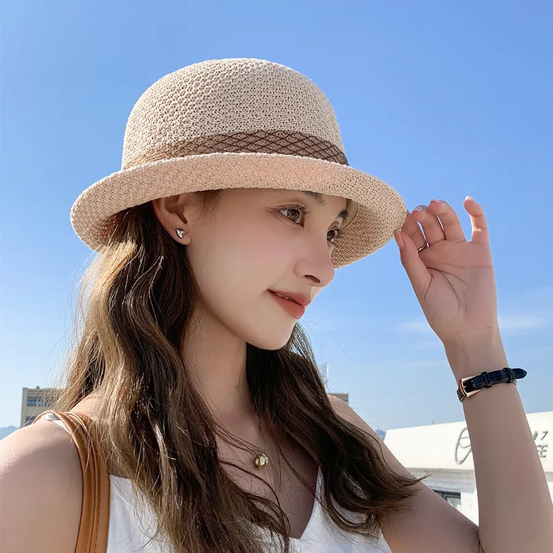 2023 Arrival Sun Hat Female Beach Sunscreen Cap For Women Summer Straw Foldable Breathable Knitted Bucket 240309