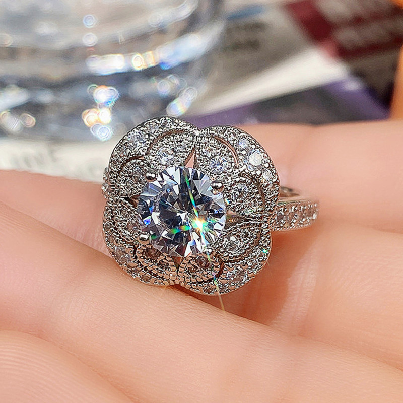 2024 Handmade Wedding Rings Vintage Jewelry 925 Sterling Silver Round Cut White Topaz CZ Diamond Gemstones Party Women Bridal Flower Ring For Mother D