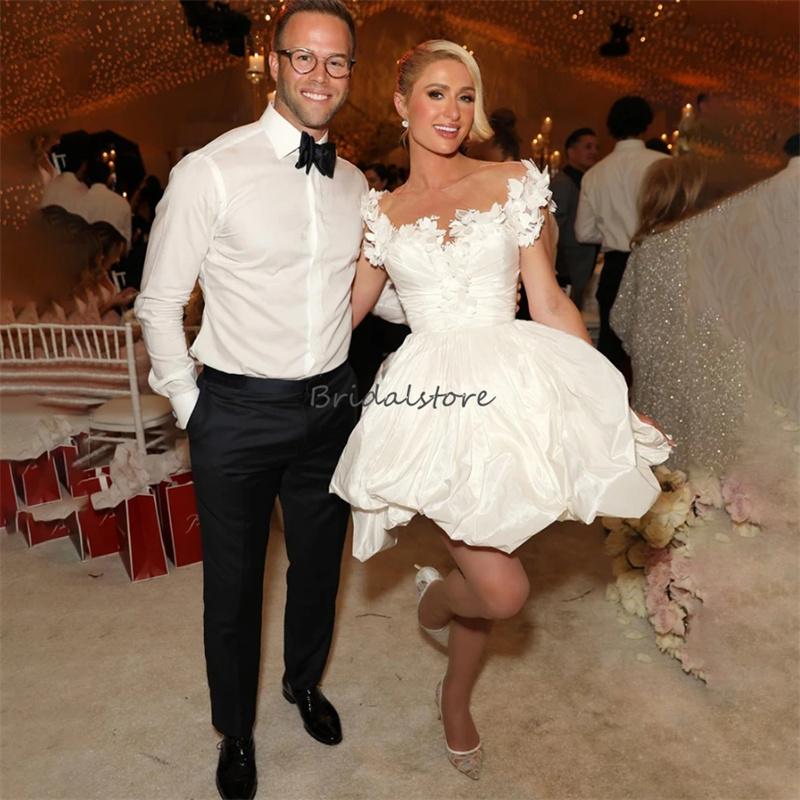 Sexy Mini Short Beach Wedding Dresses 2024 Silky Scoop A Line Boho Bridal Dress Grecian 3D Floral Lace Bride Dress Civil 1920s Country Garden Women Ve