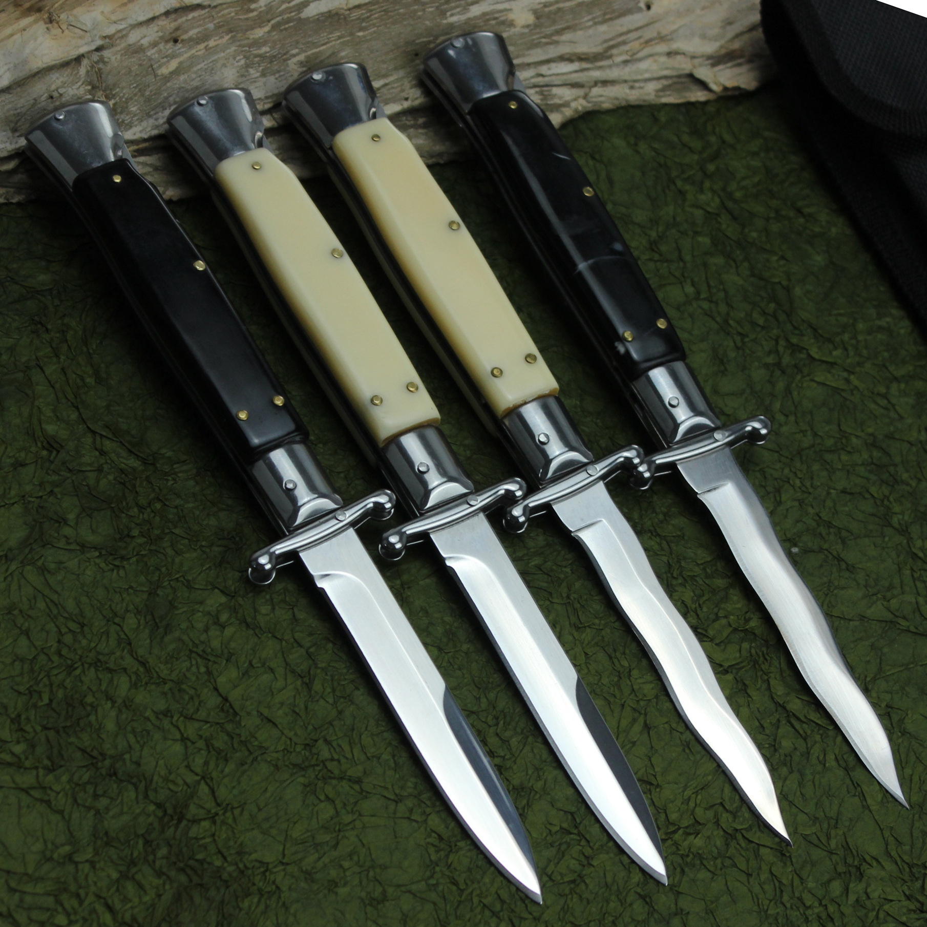 4Models 10'' Stiletto Mafia Knife 440C Blade Resin Handles Pocket Knives EDC Tools