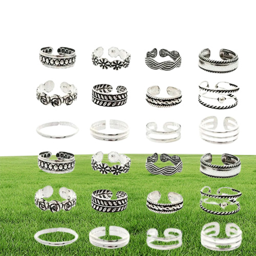 24pcsset Open Toe Rings Silver Plated Toe Rings Fashion Beach Jewelry Accessories Bohemia Style Feet Toe Rings
