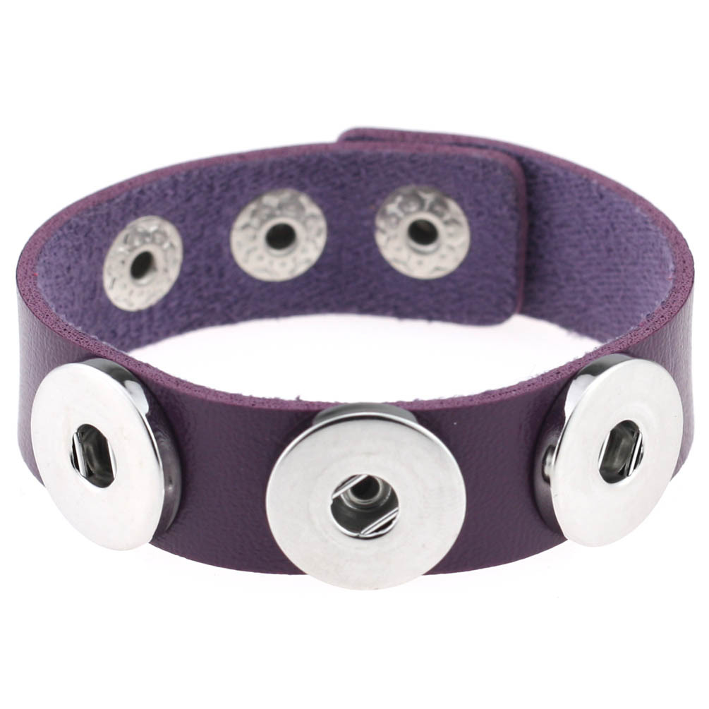 Simple Black Brown Leather 18mm Metal Snap Button Bracelets for Women Men Jewelry