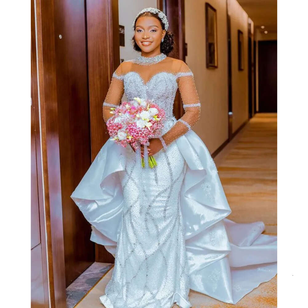 Arabic Ebi Oct Aso Plus Luxurious Mermaid Wedding Dress Crystals Beaded Sexy Bridal Gowns Dresses ZJ Es