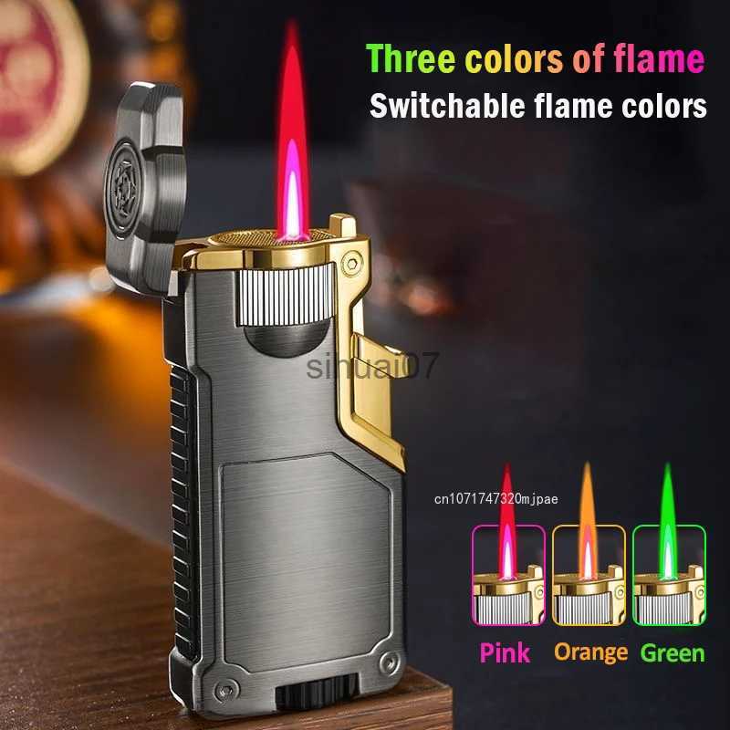 Lighters Dropshipping VIP Link Creative Three-color Metal Gradient Inflatable Flame Switching Cool Windproof Torch Lighter 240325 W260202