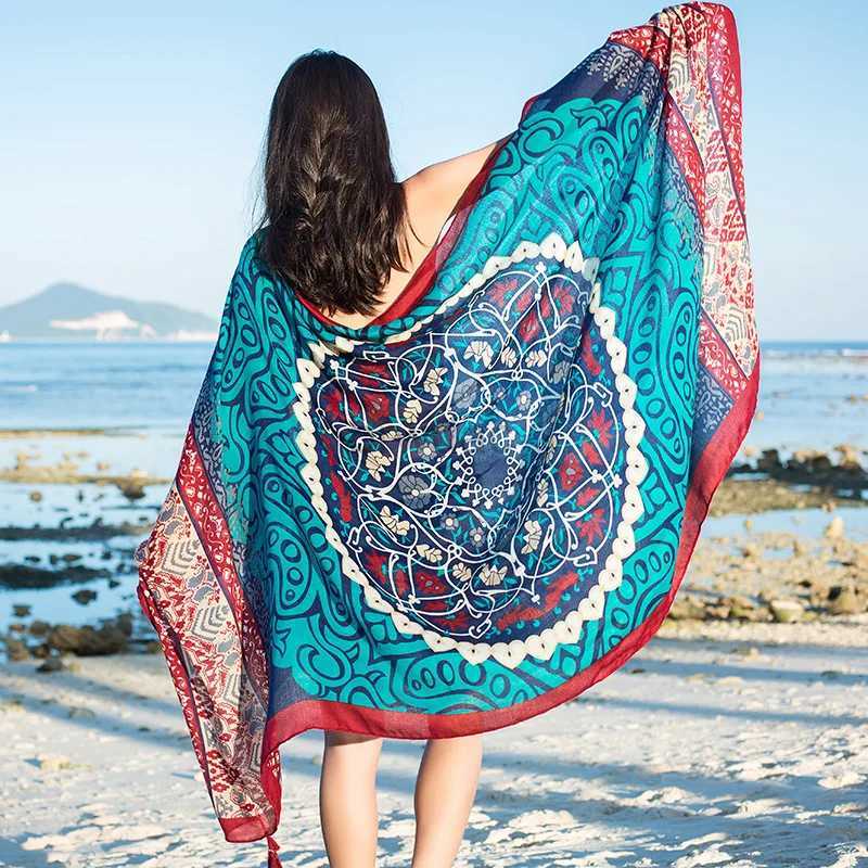 Sarongs Design brand womens scarves sunscreen cotton shawls dual-purpose summer and autumn long scarves seaside holiday beach towels beach clothing ve