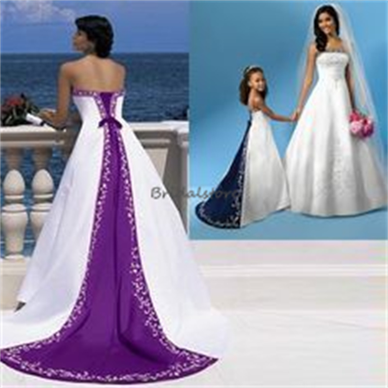 Roman Purple With White Gothic Wedding Dresses 2024 Sexy Strapless Embroidery Bridal Dress Elegant Satin Beaded Bride Dress Vintage Boho vestidos de n