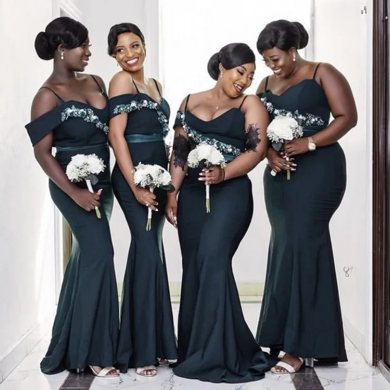 African Plus Size Bridesmaid Dresses With Appliques Wer Sexy Mermaid Spaghetti Straps Or Length Maid Of Honor Gown Sgowns 2024 1102