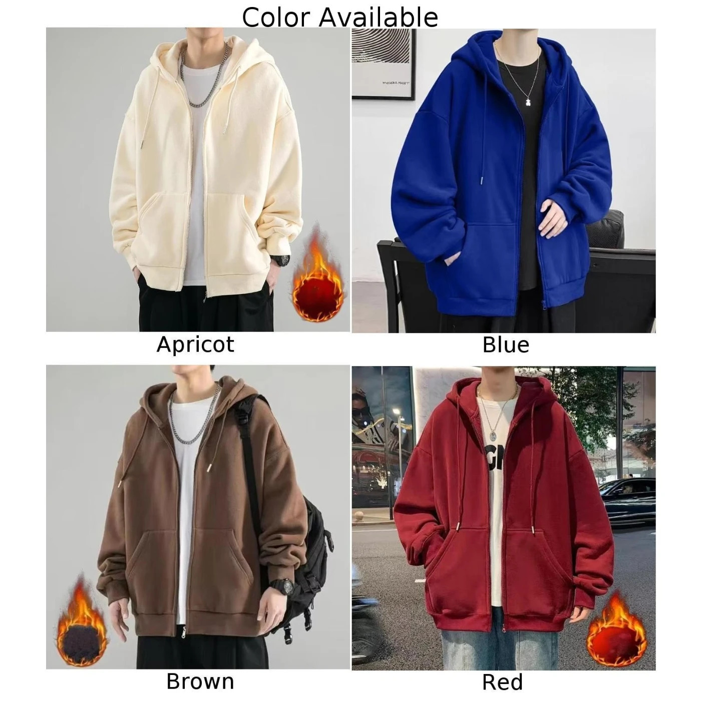 Fashion 5XL Mens Fleece Zipup Hoodie Solid Color Pockets Baggy Sweatshirt Plus Size Hoodies Man Clothing 240315