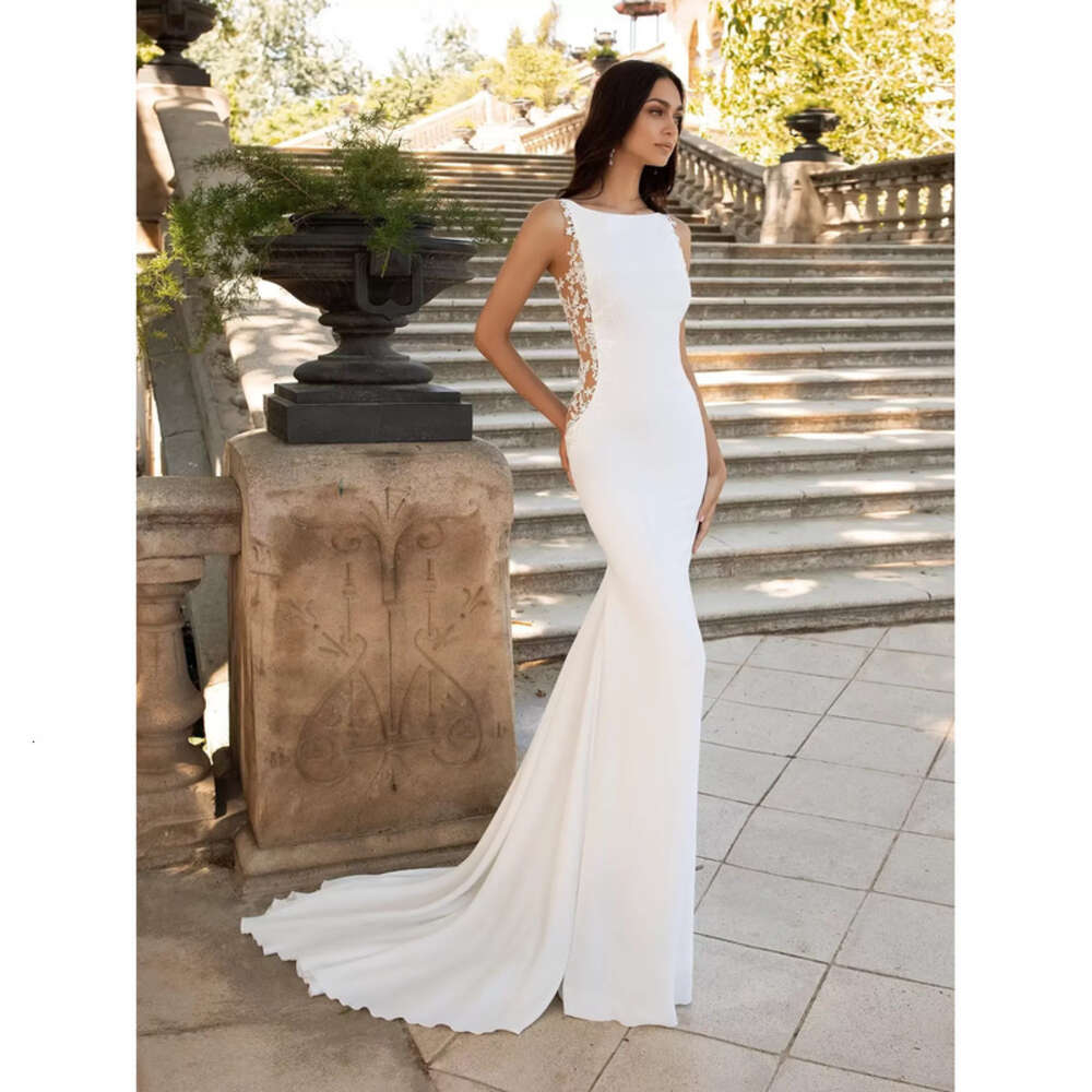 Dresses Mermad Soft Bridal Satin Lace Appliques Wedding Party Gown Vintage Open Back Court Train Princess Dress 0914