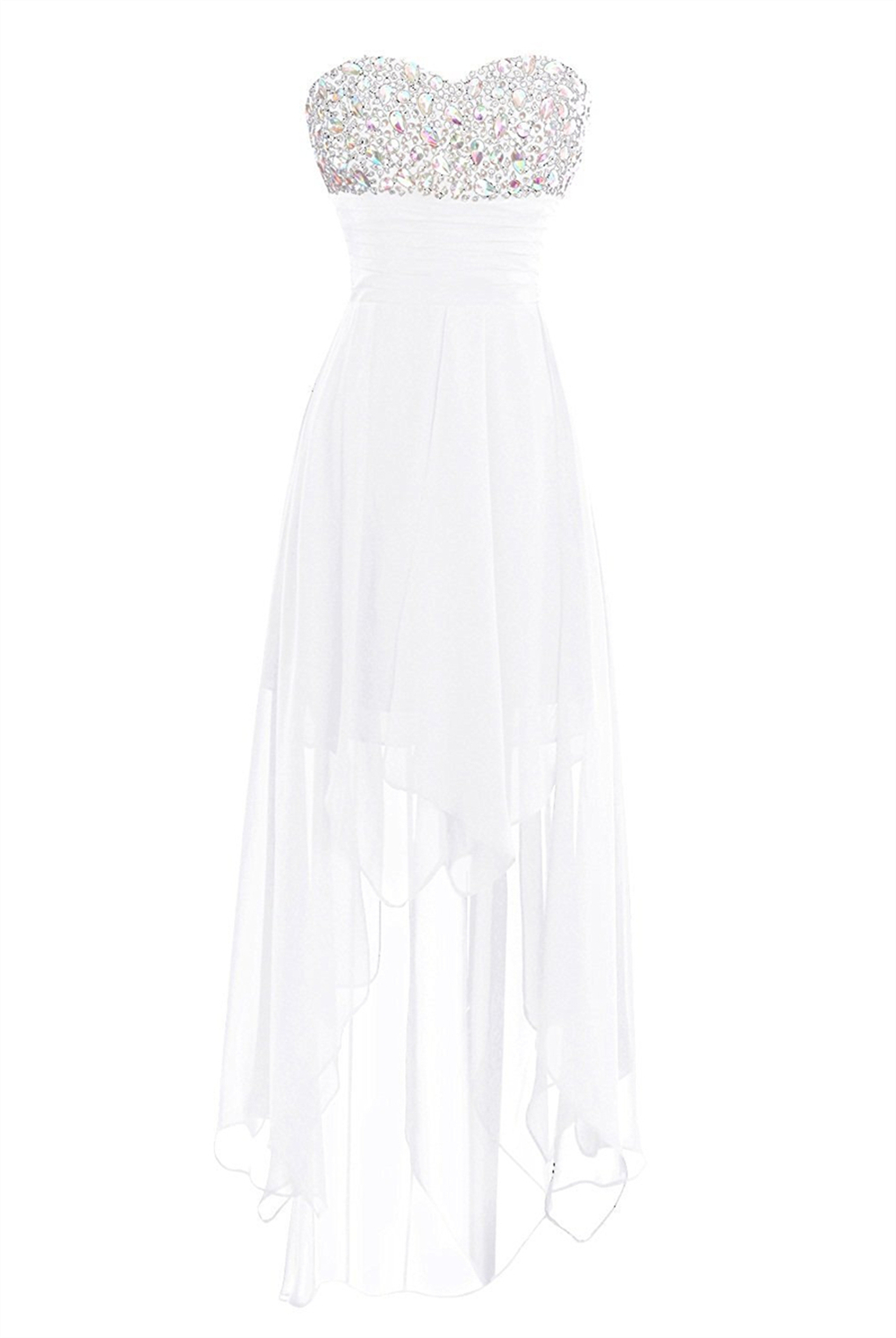 Hi-Lo Long Prom Dresses Chiffon A-Line Crystal Sweetheart Beading Sequins Plus Size Formal Occasion Evening Party Gown Pd02