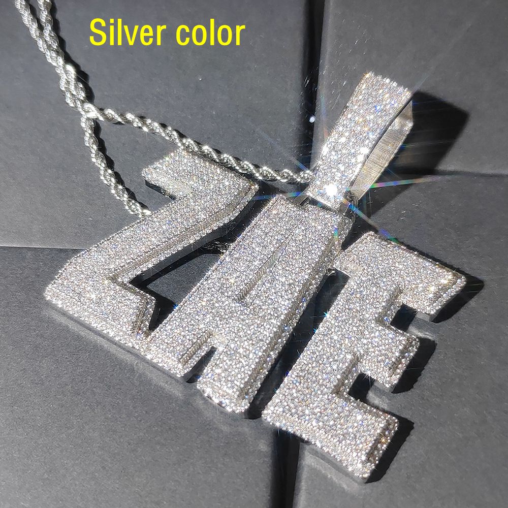 Hip Hop Gold Silver Color A-Z Letters Pendant Mens Necklace Full Zircon Jewelry